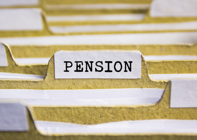 Index card with the word “pension”