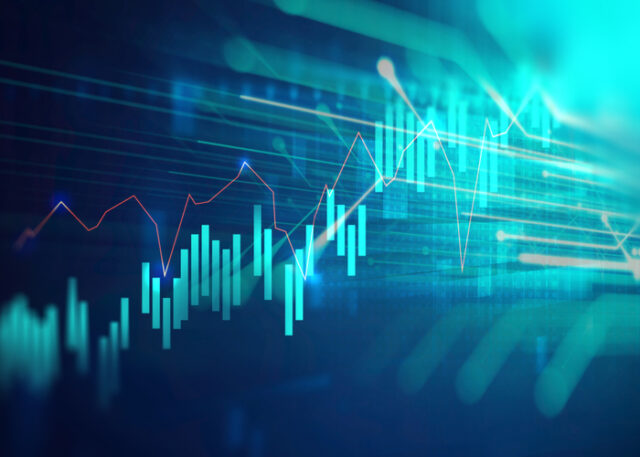 Financial stock market graph on an abstract background.