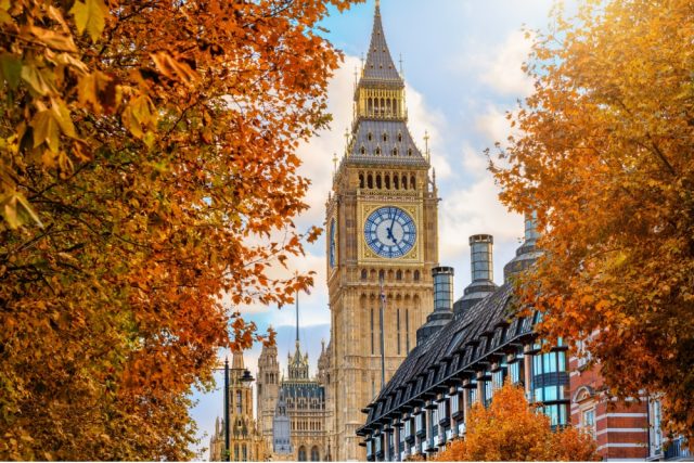 Elizabeth Tower, London, in autumn.
